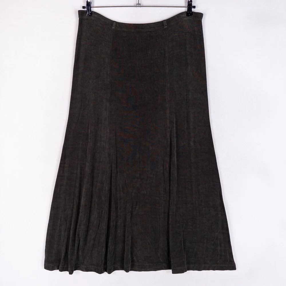 Coldwater Creek Womens Maxi Skirt Large Olive Slinky Knit A-Line Modest Stretch